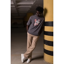 Bisiklet Yaka  Önü Baskılı Oversize Geniş Model T-shirt 001