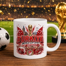 Bk Gift Türkiye Taraftar Temalı Dünya Futbol Kupası Tasarımlı Beyaz Kupa Bardak-9 Tek Yürek Milli Takım Ruhu