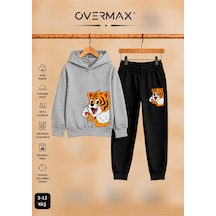 Overmax Yavru Kaplan Baskılı Çocuk Kapüşonlu Sweatshirt Takımı 3-12 Yaş Gri Üst- Siyah Alt - 915657947 Gri Üst- Siyah Alt