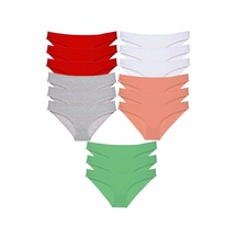 15 Adet Süper Eko Set Likralı Kadın Slip Külot Kırmızı Gri Beyaz Pudra Yeşil Çok Renkli