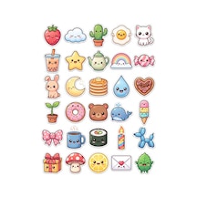 30 Adet Pastel Sevimli Karakter Sticker Seti - Laptop Telefon Ve Ajanda İçin Çok Renkli