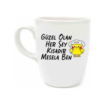 Güzel Olan Her Şey Kısadır, Mesela Ben Krem Oval Kupa - Hediyelik Kupa Fincan Mug Acı Kahve