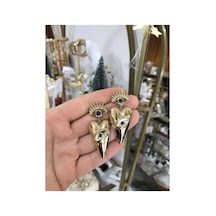 Mavi Boncuk Detaylı Göz Model Gold Küpe Altın