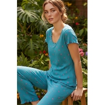 Siyah İnci Pamuklu Pointel Ajurlu/delikli Kısa Kolluörme Pijama Takım 26120641 Yeşil