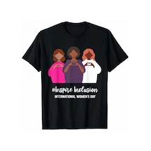 8 Mart Dünya Kadınlar Günü Baskılı Oversize Bisiklet Yaka T-shirt - Siyah Çok Renkli