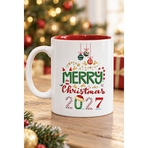 Mesela Yılbaşı Kupası Merry Christmas 2027 Desenli Kırmızı İçli Hediyelik Kahve Kupa Bardak Beyaz