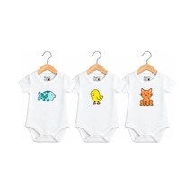 Babylimon Pamuklu Bebek Body - 3'lü Sevimli Hayvanlar Set - Bebek Zıbın Badi Beyaz - 936528801 Beyaz
