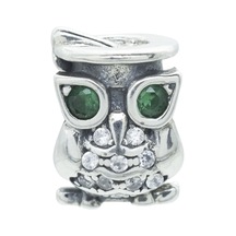 Nur Silver Yeşil Göz Detaylı Baykuş Gümüş Charm Nur-bl00044