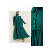 Lovie Moda Kadın Gömlek Yaka Elbise Yeşil