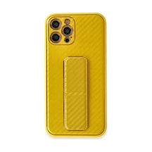 Apple iPhone Uyumlu 12 Pro Kılıf Coco Karbon Standlı Kapak - Sarı Bzsxx00 1