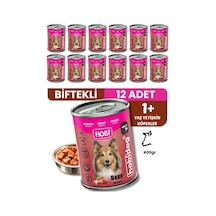 Hobi Hobidog Biftekli Yetişkin Köpek Konservesi 400 Gr X 12 Adet Tam Ve Dengeli Yaş Mama
