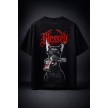 Yolo Street Blessed Doberman Oversize Tişört Sırt Baskılı Streetwear Siyah %100 Pamuk Unisex Siyah