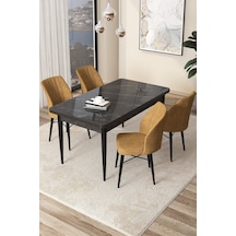 Canisa Concept Arp Serisi 70x110 Sabit Mutfak Masası Takımı Siyah Mermer Desen Masa 4 Cappucino Sandalye Masa Siyah/ Sandalyeler Cappuccıno