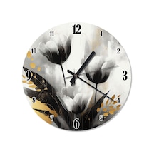 Beyaz Çiçekler Akarlı Duvar Saati Çok Renkli