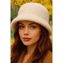 Uniquetrenders Kadın Soft Peluş Ayarlanabilir İpli Bucket Kova Şapka Ekru