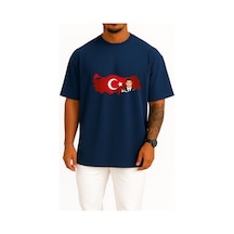 Bahriyeli Collection Oversize Ömer Halis Demir Ve Türkiye Göğüs Tasarımlı Unisex T-shirt Lacivert