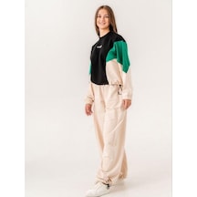 Kız Çocuk Yarasa Kol Renkli Sweatshirt-14220 Siyah