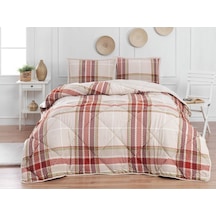 Merinos Comforter Çift Kişilik Yorgan Seti Kareli Kırmızı Çizgili 220x240 Kırmızı