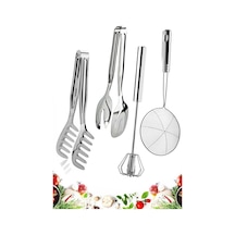 Lüks 4 Parça Paslanmaz Çelik Makarna,salata Maşası, Otomatik Çırpıcı, Kevgir Çeyizlik Mutfak Seti Pa