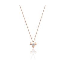925 Ayar Gümüş Kolye Rose Kaplama Tek Taşlı Yaprak Kolye - Şans Kolyesi Barcode Rose Gold