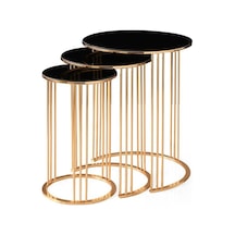 Yuvarlak Cam Zigon Sehpa 3 Lü Gold Kaplama Siyah Cam (483690205)