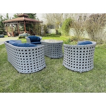 Monalin Home Garden Comfort 5 Kişilik Rattan El Örgüsü Bahçe & Balkon & Teras Lüks Oturma Grubu Minderli & Camlı & Masalı Oturma Takımı Açık Gri