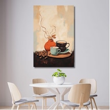 Tekli Dikey Kanvas Mutfak Tablosu Kahve Köşesi Çizgisel Fincan, 40 X 60 -