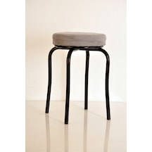 1 Adet Gri Tay Tüyü Siyah Profil Ahtapot Metal Tabure