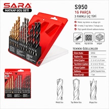 Sara S950 Matkap Ucu Seti 16 Parça, Metal, Taş-beton Ve Ahşap Uçları