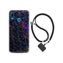 Huawei P20 Lite Kılıf Boyun Askılı Renkli Prizmalar 1783 Siyah