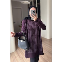 Kahijab Desenli İpek Cupra Merserize Tunik - Mürdüm