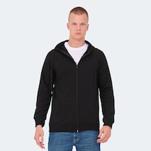 Slazenger KAZUE I Erkek Fermuarlı Kapüşonlu Cepli Siyah Sweatshirt