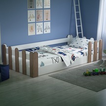 Montessori Karyola Beyaz Açık Ceviz 90x190 Yatak Uyumlu Oval Kesim Çocuk Yatağı TLP409