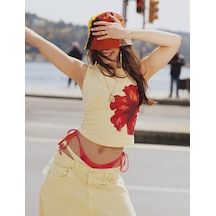 Koton Pamuklu Slim Fit Bisiklet Yaka Hibiskus Çiçek Desenli Kolsuz Bluz Sarı 5sal30315ık Sarı
