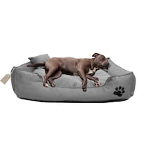 Büyük Irk Köpek Yatağı Ultrasoft Yıkanabilir Yüksek Kaliteli Kumaş Pati İşlemeli - 70 X 90 Cm - Gri
