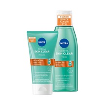 Derma Skin Clear Sivilce Karşıtı Yüz Temizleyici Peeling 150ml Ve Nemlendirici Tonik 200ml, Yağlı Cilt, Salisilik Asit, Niasinamid, Deniz Tuzu, Bha