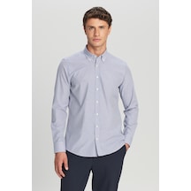 AC&Co / Altınyıldız Classics Erkek Beyaz Lacı Slim Fit Dar Kesim Düğmeli Yaka Çizgili Gömlek Beyaz Lacı