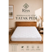 Riss Tekstil %100 Merinos Kuzu Yünü Yatak Pedi, Yatak Koruyucu, Yatak Alezi Beyaz 100 x 200