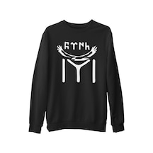 Türk Kayı Boyu Bayrak - Logo Siyah Erkek Kalın Sweatshirt