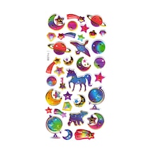 Sticker Kabartmalı Stiker Defter, Planlayıcı Etiket Limyl-039 -17x9 Cm- Rainbow Gezegen Unicorn