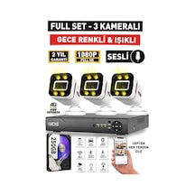 Sesli - 3 Kameralı Fullhd Gece Renkli Ve Işıklı Güvenlik Kamerası - Kamera Seti 250gb Disk
