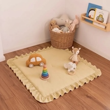 Keten Oyun Halısı, Kare Oyun Matı, Fırfırlı Oyun Minderi - Sarı