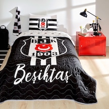Lisanslı Beşiktaş Stripe Tek Kişilik Yatak Örtüsü Seti Siyah-beyaz