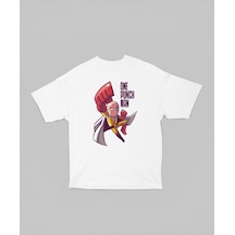 Tasarım One Punch Man Baskılı Unisex Oversize Anime Dizi Karakter Beyaz