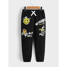 Toddler Boys Cartoon & Letter Graphic Pants Siyah