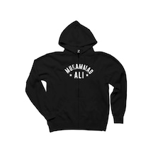 Muhammad Ali Text Siyah Fermuarlı Kapşonlu Sweatshirt Siyah