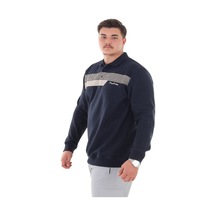 Erkek Battal Beden 158 Kiloya Kadar Uygun Bedenli Geniş Kalıp Baskılı Polo Yaka Selanik Sweat Lacivert