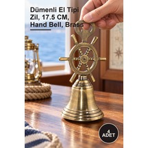 4 Adet Pirinç El Çanı Dümenli El Tipi Zil, 17.5 Cm, Hand Bell, Brass