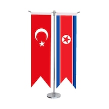 Masa Üstü Kırlangıç Kuzey Kore + Türk Bayrağı + Krom T Direk Masa