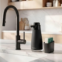 Sense Touch Manuel Pompalı Sıvı Sabunluk Paslanmaz Çelik 450ml Şeffaf Seviye Bölmesi Parmak İzi Bırakmaz Banyo Ve Mutfak Siyah